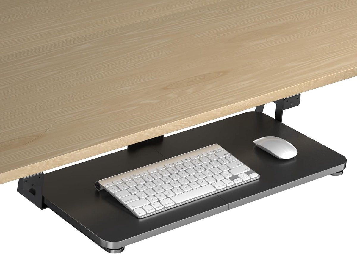 Toetsenbordhouder onder het bureau, grote C-klem, 65,5 cm (75,6 cm inclusief klemmen) x 31,1 cm, uittrekbaar platform, computerlade, uittrekbare toetsenbord- en muisplank, DSF4
