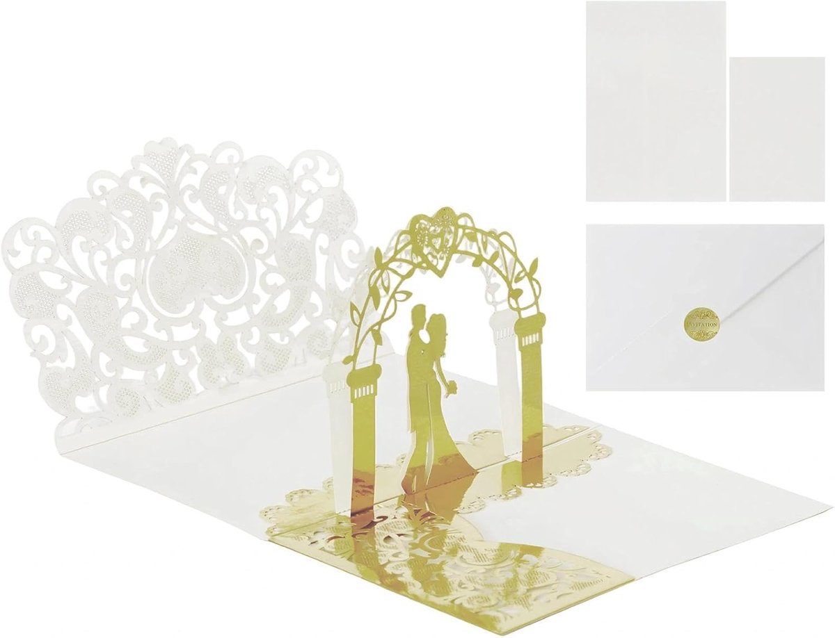 3D, prachtige bruiloftskaart, pop-up, boogdesign, wenskaart, bruiloft, creatieve bruiloftskaarten, voor bruiloft, verloving, jubileum