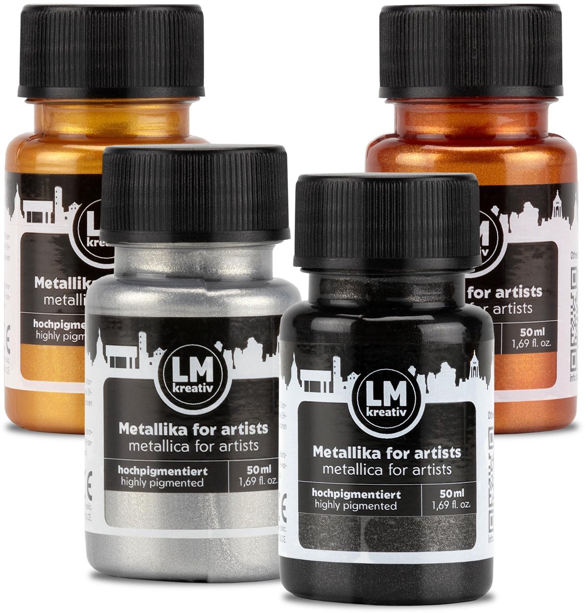 LM-Kreativ Metallika for Artists - metallic acrylverf set - 4 x 50 ml - glamour kleuren