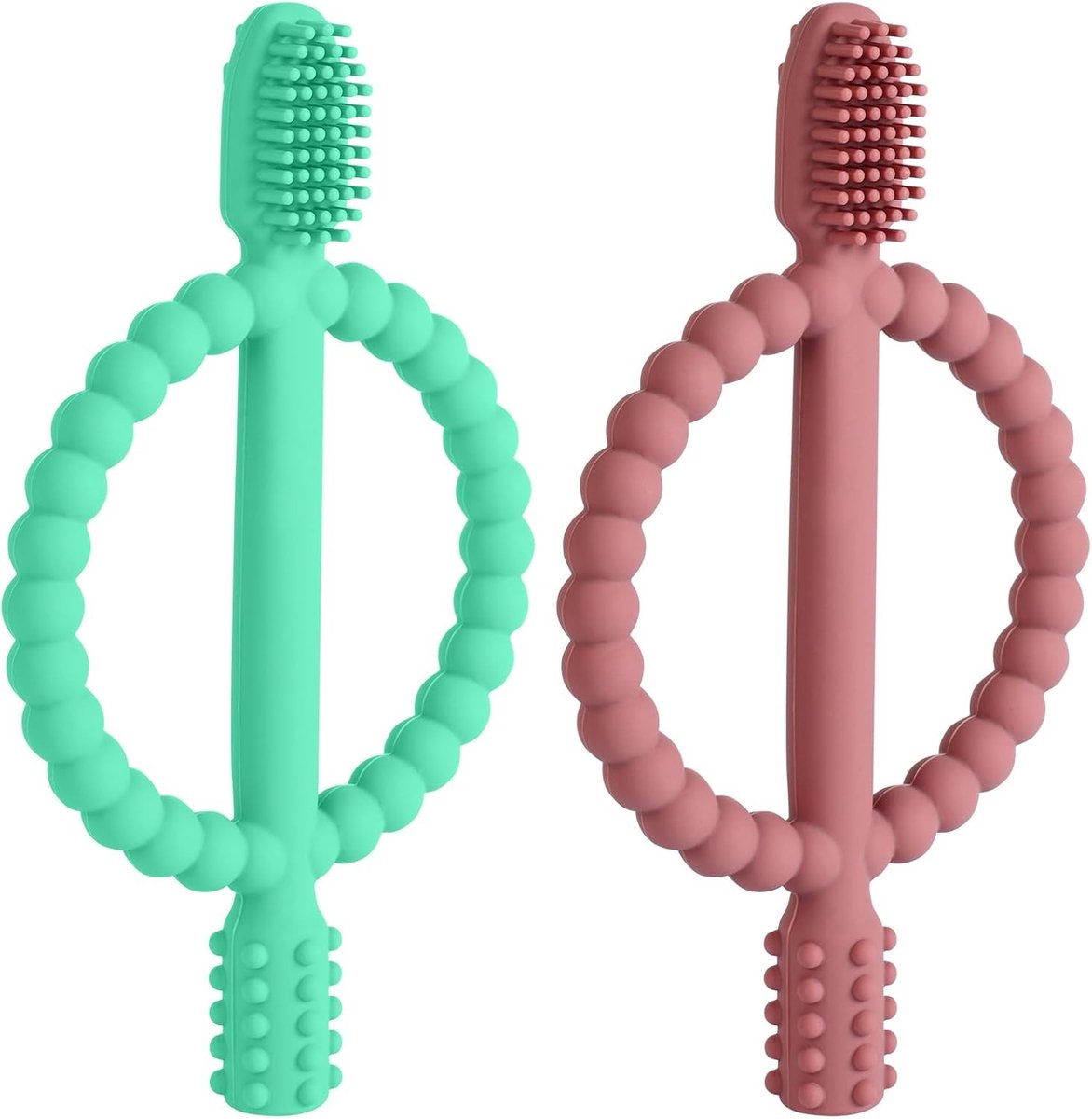 SnelShoppen - Aolso Baby Bijtspeelgoedset, 2 Stuks Kindertandenborstel, Tandverzorging, BPA Vrij Siliconen Baby Tandenborstel, Verzachtende Gummen, Ro