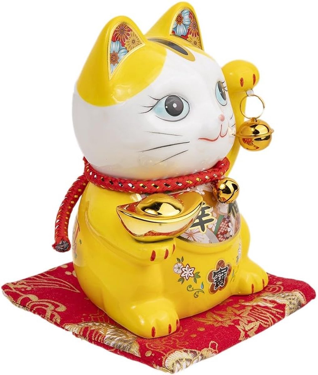 lachineuse Kat van geluk en geluk – De Japanse Maneki Neko – geel – spaarvarken – Japans decoratieobject – Japans Aziatisch cadeau-idee