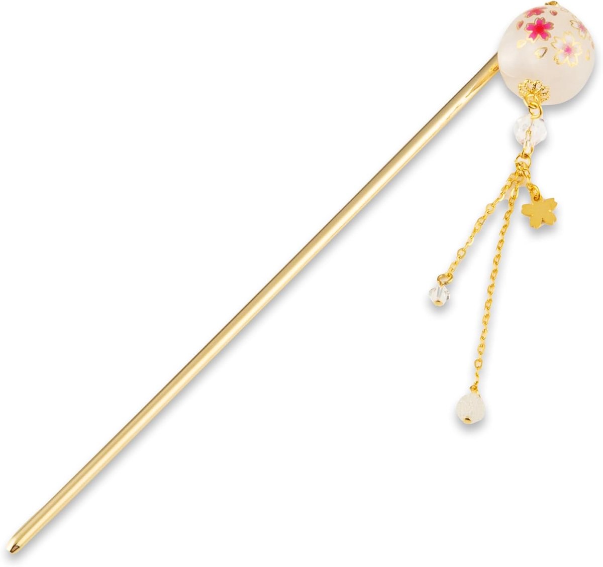 Haarstick voor knot Kanzashi metalen haarspeld, Japanse stijl haarspeld haar eetstokjes haaraccessoire voor vrouwen (SAKURA bal/wit)