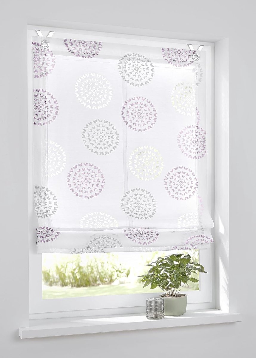 Bella Ausbrenner, wit bedrukte cirkel motief witte roos, 45 x 140 cm, incl. raamhaak
