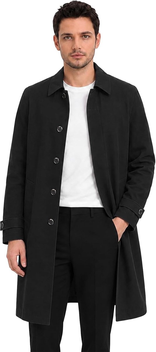 Heren trenchcoat, enkele rij, katoen, lichte jas, gemiddelde lengte, werkjas lente