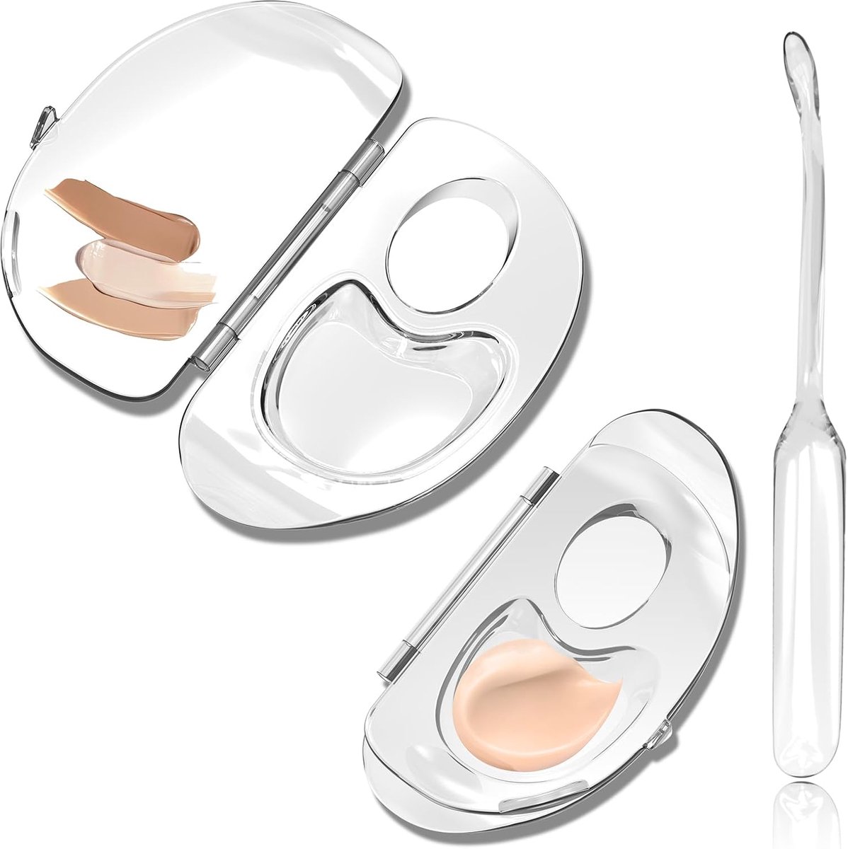 3-in-1 make-up-mengpalet, kleine transparante kleuren-acryl-testplaat met palletstift, opbergschijf voor het mengen van cosmetische foundation-schaduwen