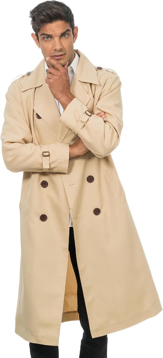 - Trenchcoat voor volwassenen, detectivejas voor carnaval | Beige inspecteurjas, kostuum voor carnaval en themafeest, klassieke detective-look