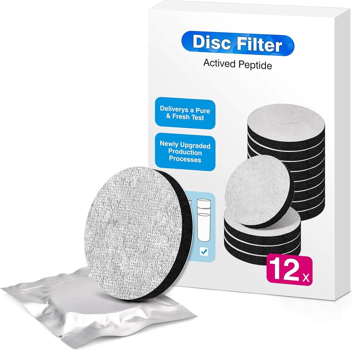 6 stuks microdisc waterfilters, compatibel met Brita Fill&Go waterfilterflessen, afzonderlijk verpakte filterschijven, verminderen chloor, microdeeltjes, ongewenste smaak en geuren