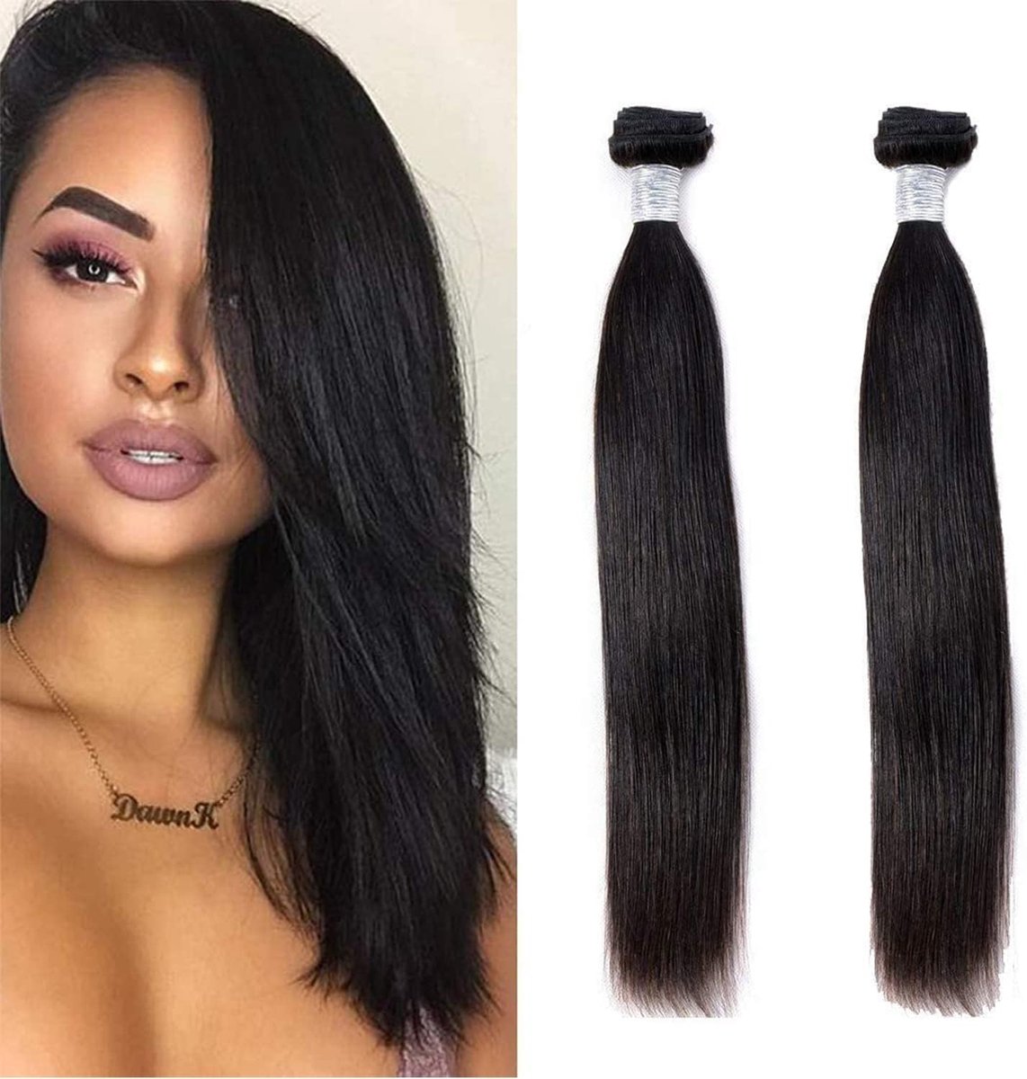 haar, 2 bundels, glad, 50 g/bundel, 100 g in totaal, Braziliaans haar,28 Pouces(71.12cm), echt haar, steil, haarverlenging 8A