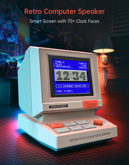 Divoom MiniToo Retro Bluetooth Speaker met 1,77 inch Pixelscherm - Wekker, Witte Ruis en Pixel Art van Divoom — afbeelding 3