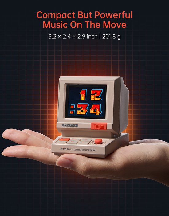 Divoom MiniToo Retro Bluetooth Speaker met 1,77 inch Pixelscherm - Wekker, Witte Ruis en Pixel Art van Divoom — afbeelding 4