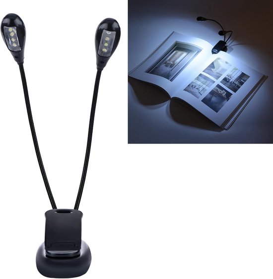Klem Lamp - Leeslamp Flexibel - Nachtelijk Lezen - Dubbele Verstelbare Arm - 29 cm - Zwart — afbeelding 2