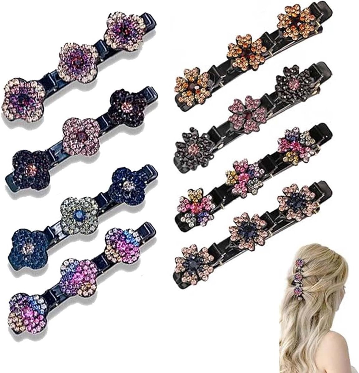 8 stuks Twinkling Crystal Stone gevlochten haarclips, strass haarclips voor vrouwen en meisjes, gemakkelijk gevlochten haarclips, hoofdbanden, elegante haarspelden