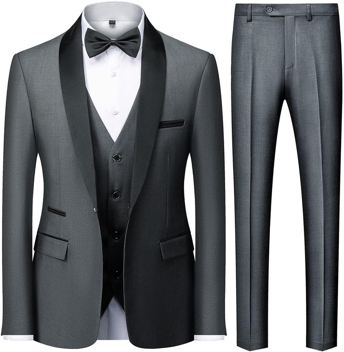 3-delig pak voor heren, slim fit, met één knoop, sjaal, revers, voor