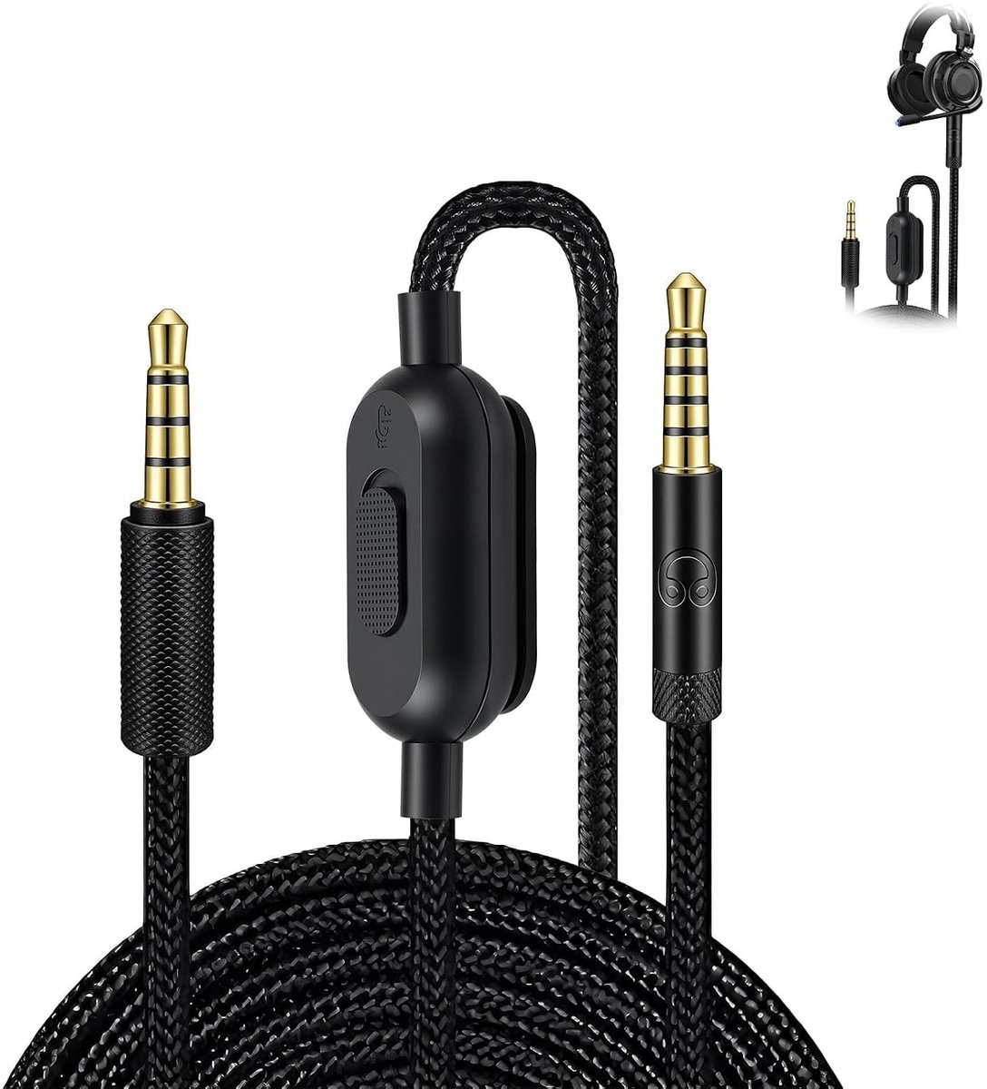 Vervangend headsetkabel voor gaming met volumeregeling en mute-knop | 2 m gevlochten audiokabel, compatibel met G Pro X, G Pro, G433, G233, zwart