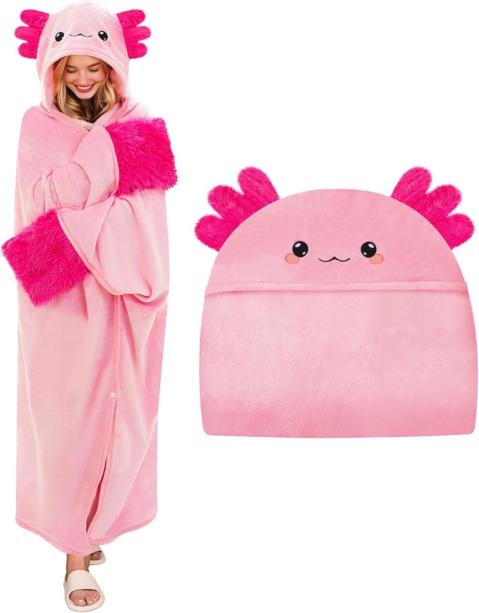 Draagbare deken, oversized draagbare Kawaii deken met capuchon, cadeaus voor vrouwen, meisjes, mannen en volwassenen, 127 x 152 cm