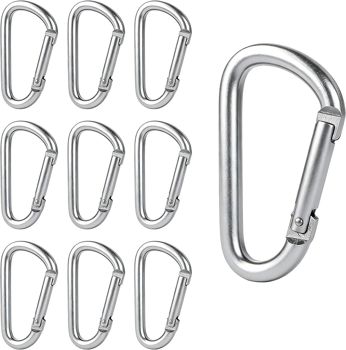 10 stuks grote karabijnhaken, 75 mm, aluminium D-ring, sleutelhanger, corrosiebestendig voor outdoor, wandelen, kamperen, vissen