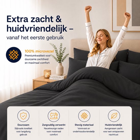 Komfortec Premium Dekbedovertrek 240x220 cm + 2x Kussensloop 80x80 cm - Geborsteld 100% Polyester Microvezel 90 g/m² - 3-Delige Superzachte Beddengoedset - Antracietgrijs van Komfortec — afbeelding 2