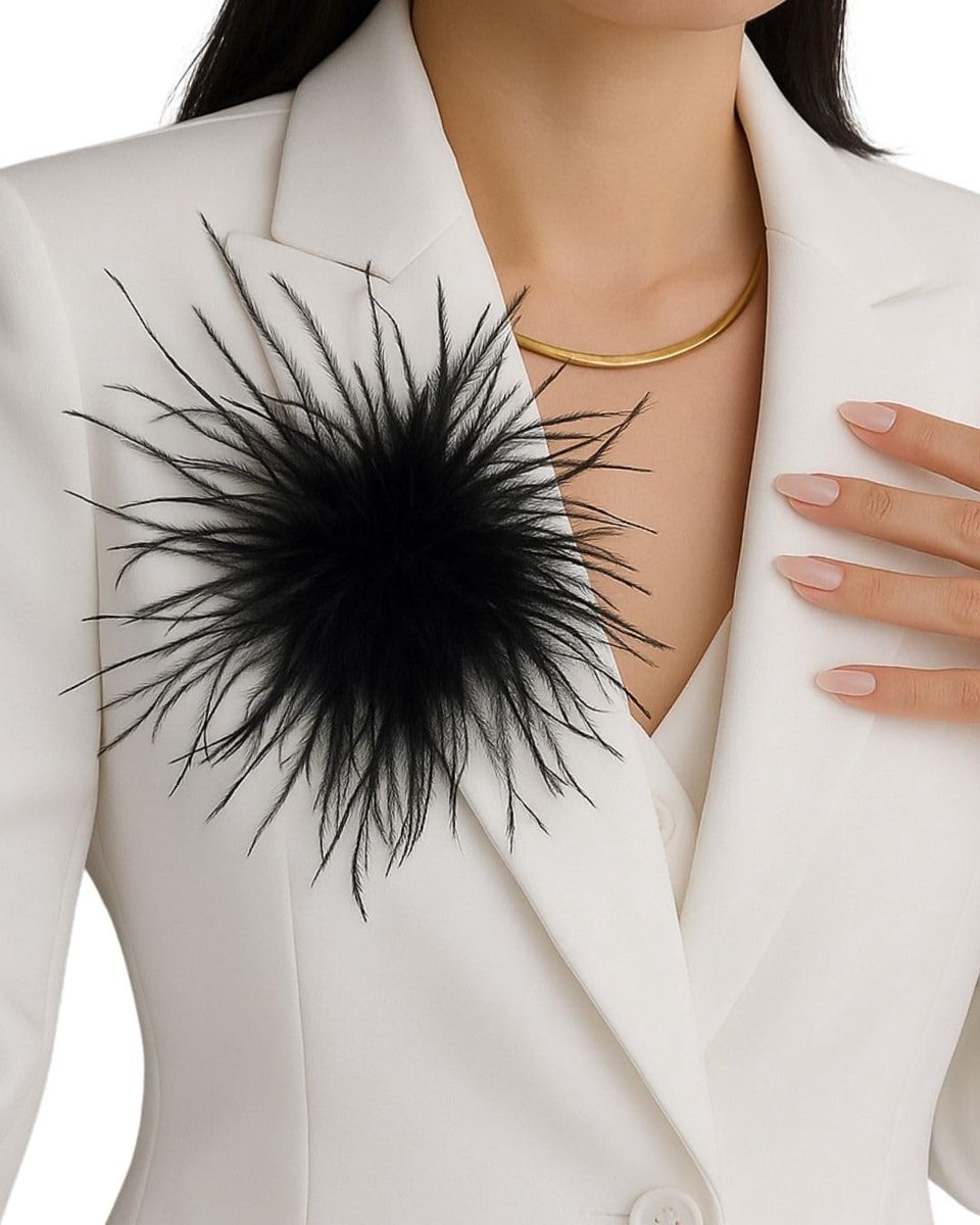 Veerbroche - Dames Pluizige Struisvogelveer Speld Vintage Stijl