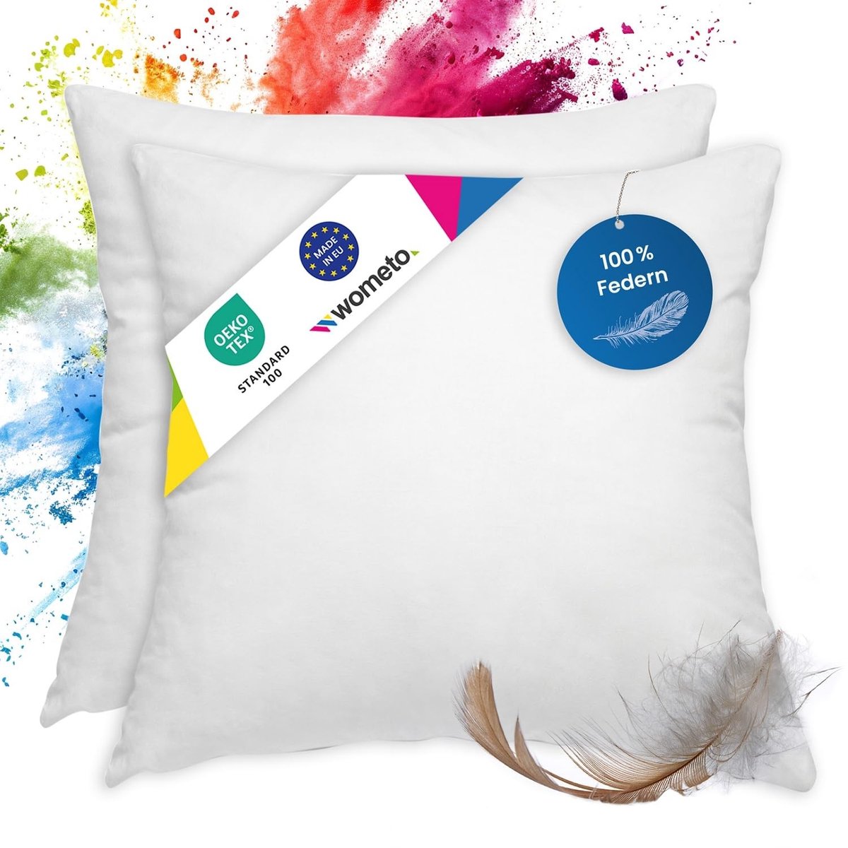 Omgoods - Set van 2 Kussens 40x40 cm - 100% Dons met Katoenen Hoes, Wasbaar en Gecertificeerd