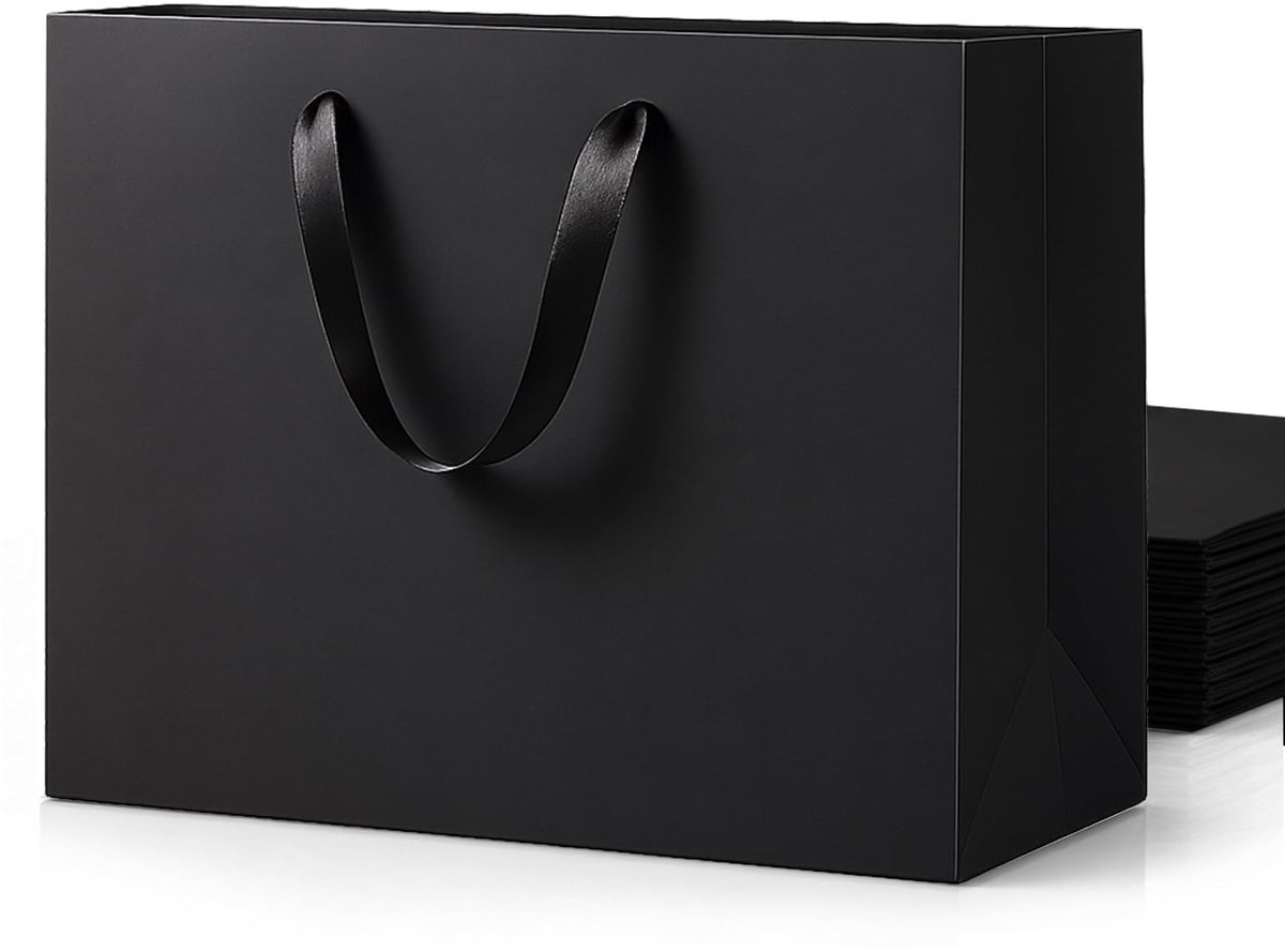 Omgoods - 10 Stuks Zwarte Gift Bags - Grote Papieren Tassen voor Cadeaus en Feesten