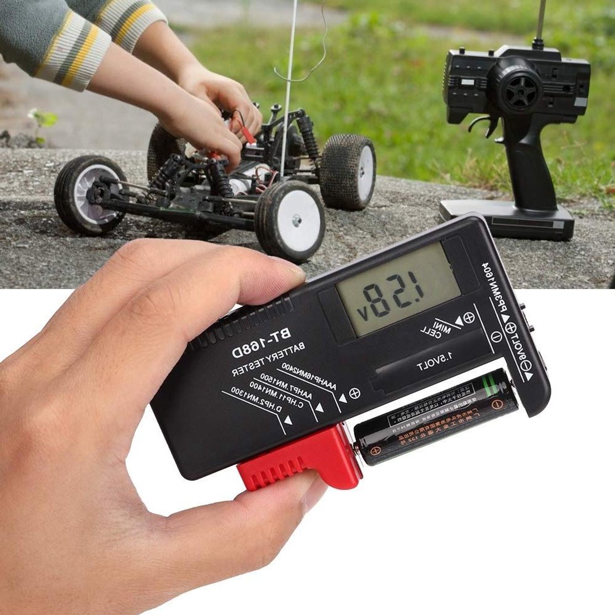 Draagbare Batterijtester - Digitale Batterijchecker - Batterijen Controleren - LCD-display - 112 x 61 x 27 mm - Zwart