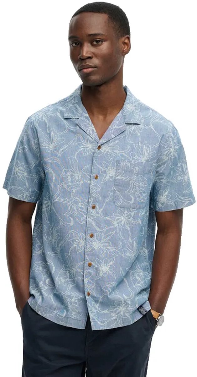 Superdry Vintage Loom Cabana Overhemd Met Korte Mouwen XL Man Marineblauw