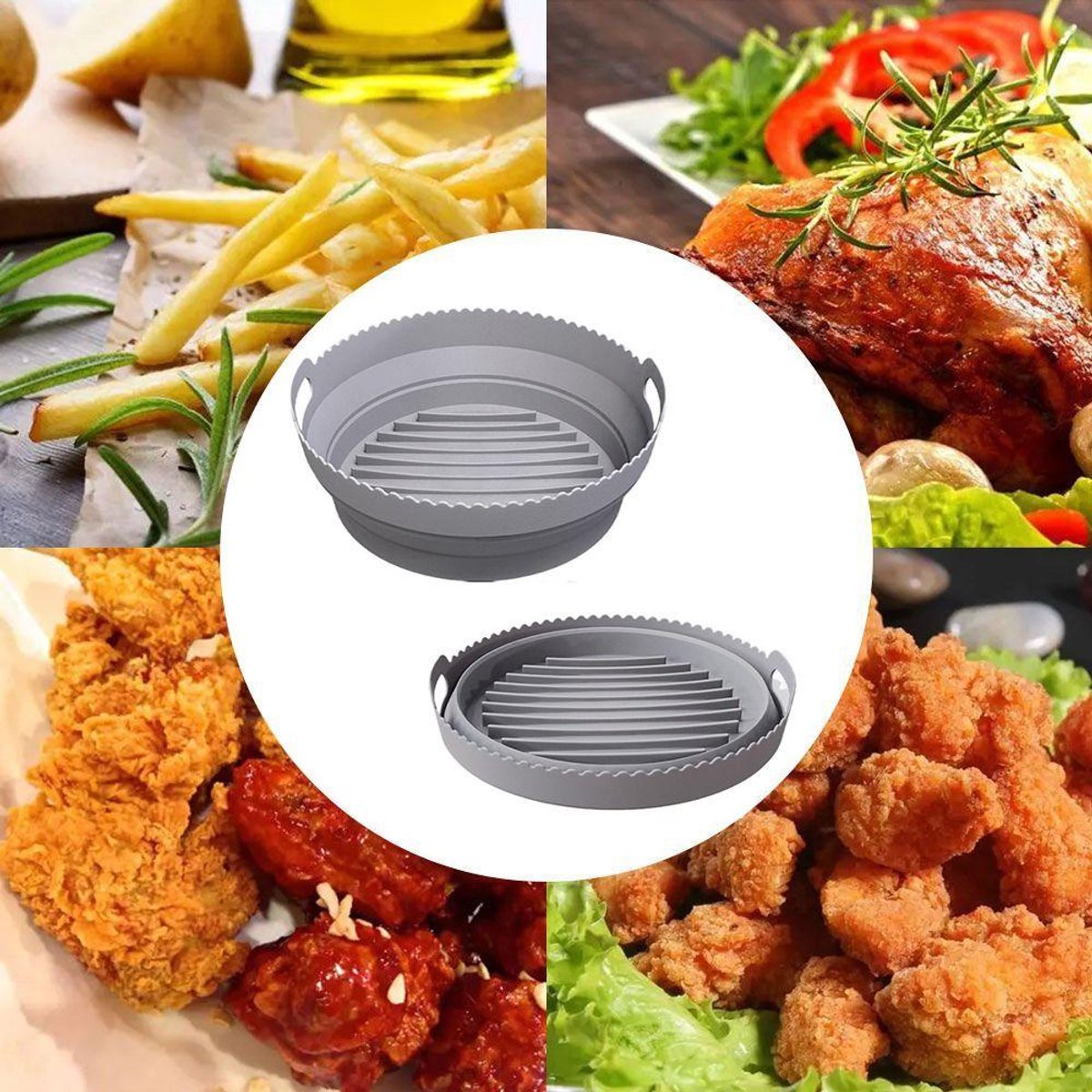 Siliconen mal voor Airfryer, Opvouwbare ronde Airfryer siliconen mal 20 cm