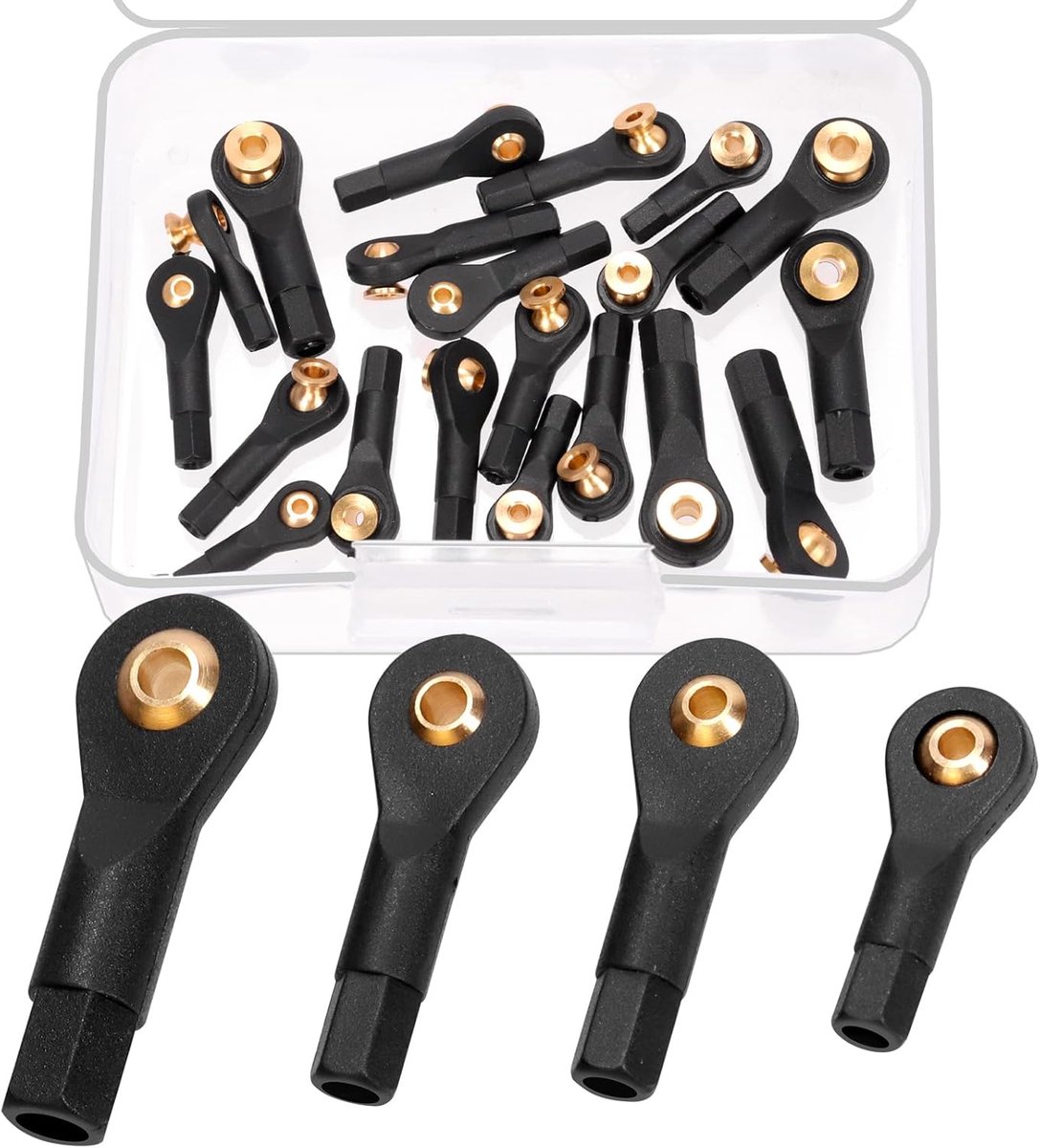 20 stuks 4 maten Link Rod End M2 M2.5 M3 Kogelgewricht Hoofd Assortiment Kit, Koperen Kogelkop Houder Tie Rod, Ball Head Tie Rod End Holder, Link Rod End Ball Joint voor RC Auto Robot