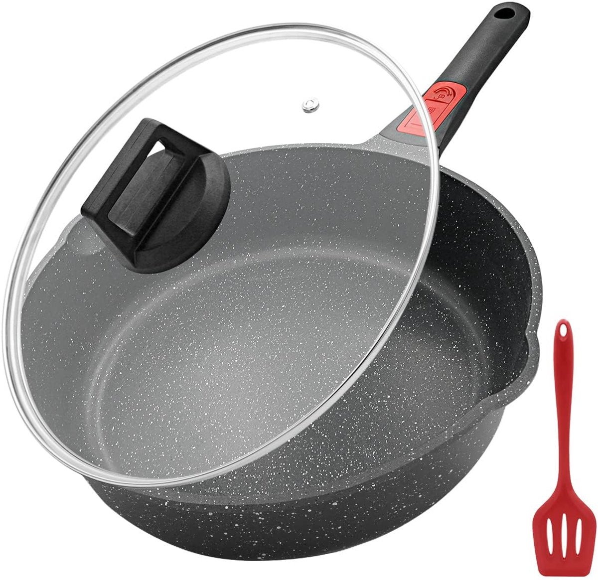 28 cm met deksel, braadpan met antiaanbaklaag - zwart 7,5 cm