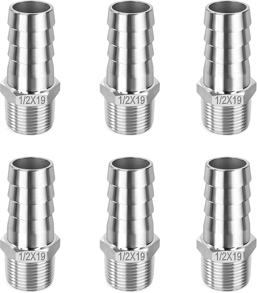 buisverbinder, 19 mm x 1,27 cm, buitendraad, adapter voor brandstof, lucht, water, olie (6 stuks)