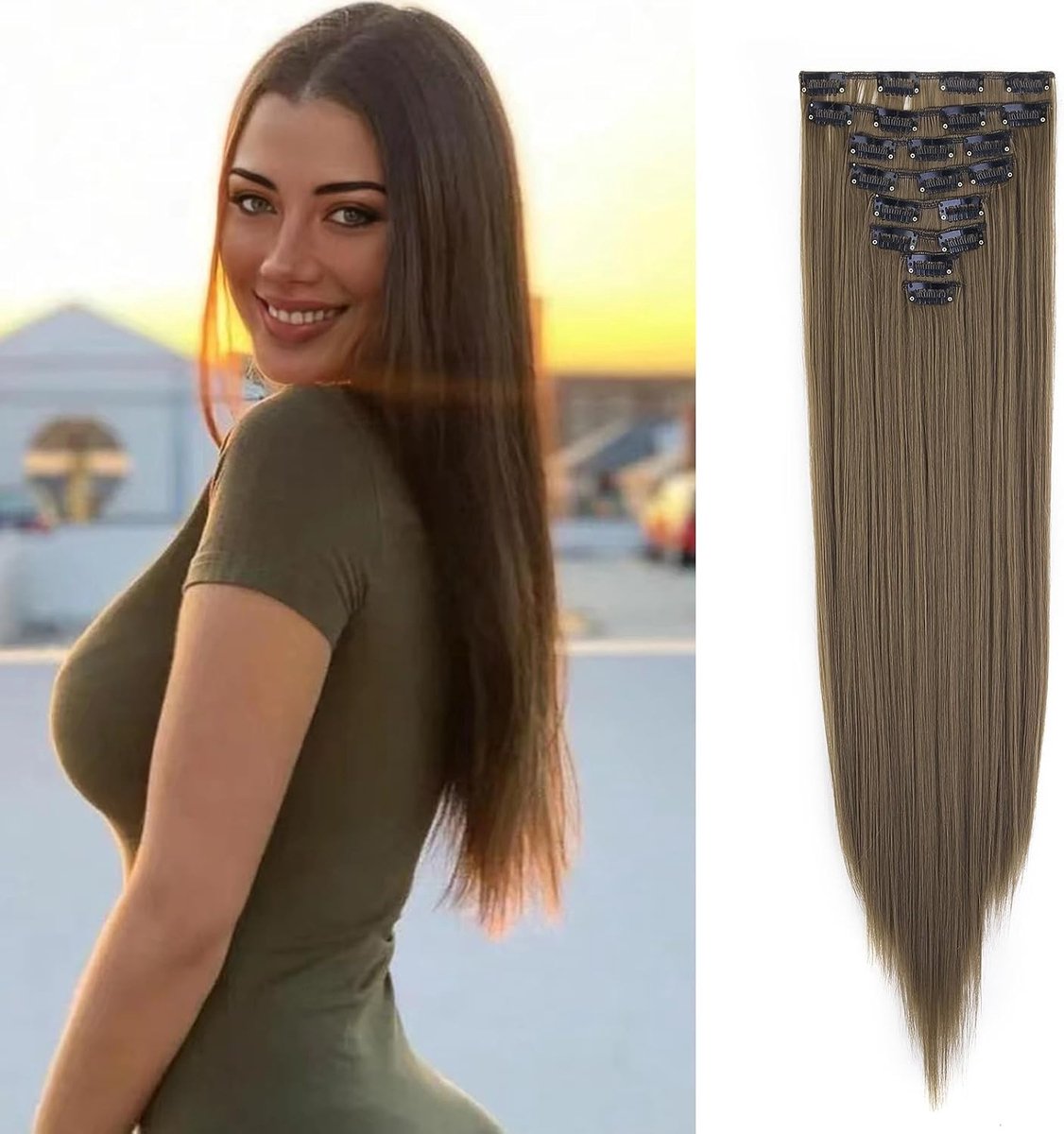 Clip in Extensions Haarstukje Haarverlenging Recht 8Pcs 60cm Clip in