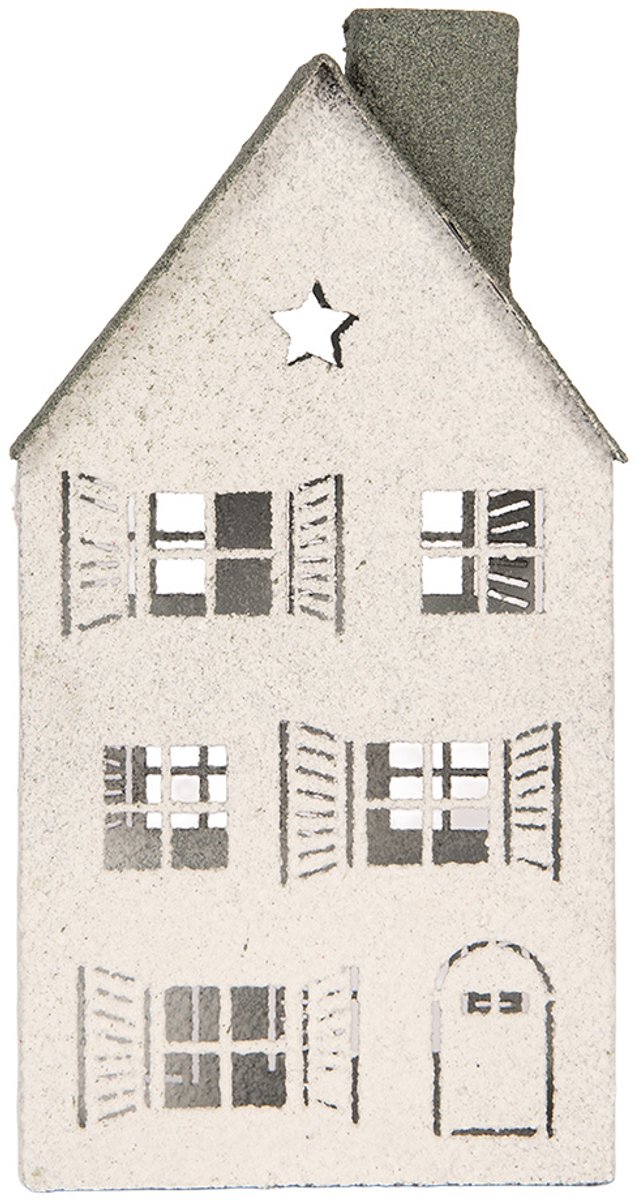 Clayre & Eef Decoratie Beeld Huis 16x9x32 cm Wit Metaal