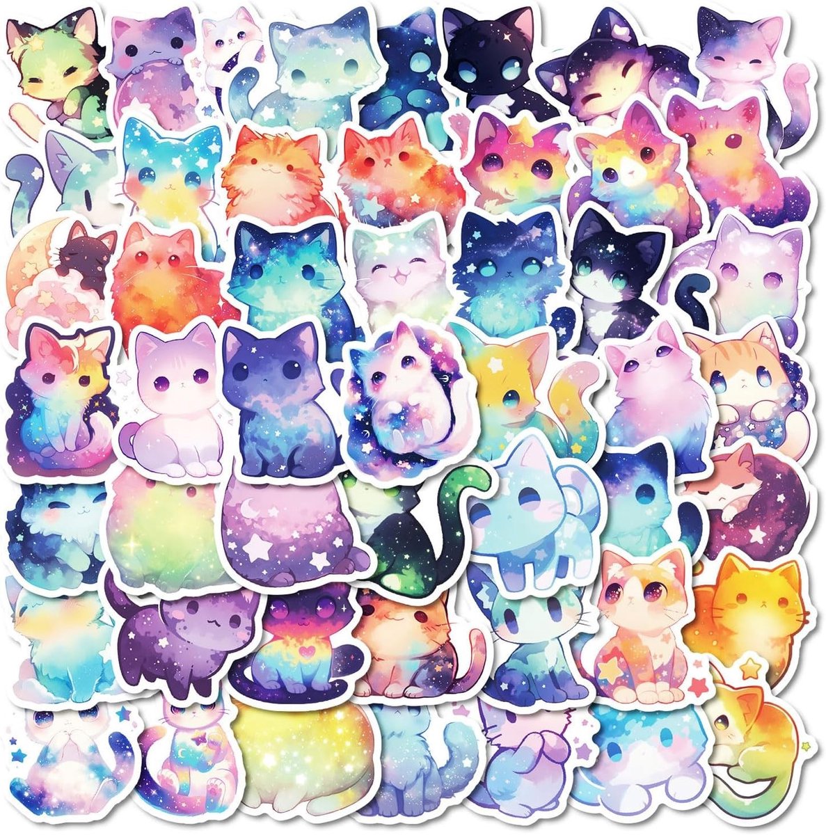50 Stuks Regenboog Galaxie Dieren Stickers voor Kinderen, Kawaii Waterdichte Vinyl Stickers, Schattige Cartoon Huisdier Stickers voor Flessen en Notitieboeken