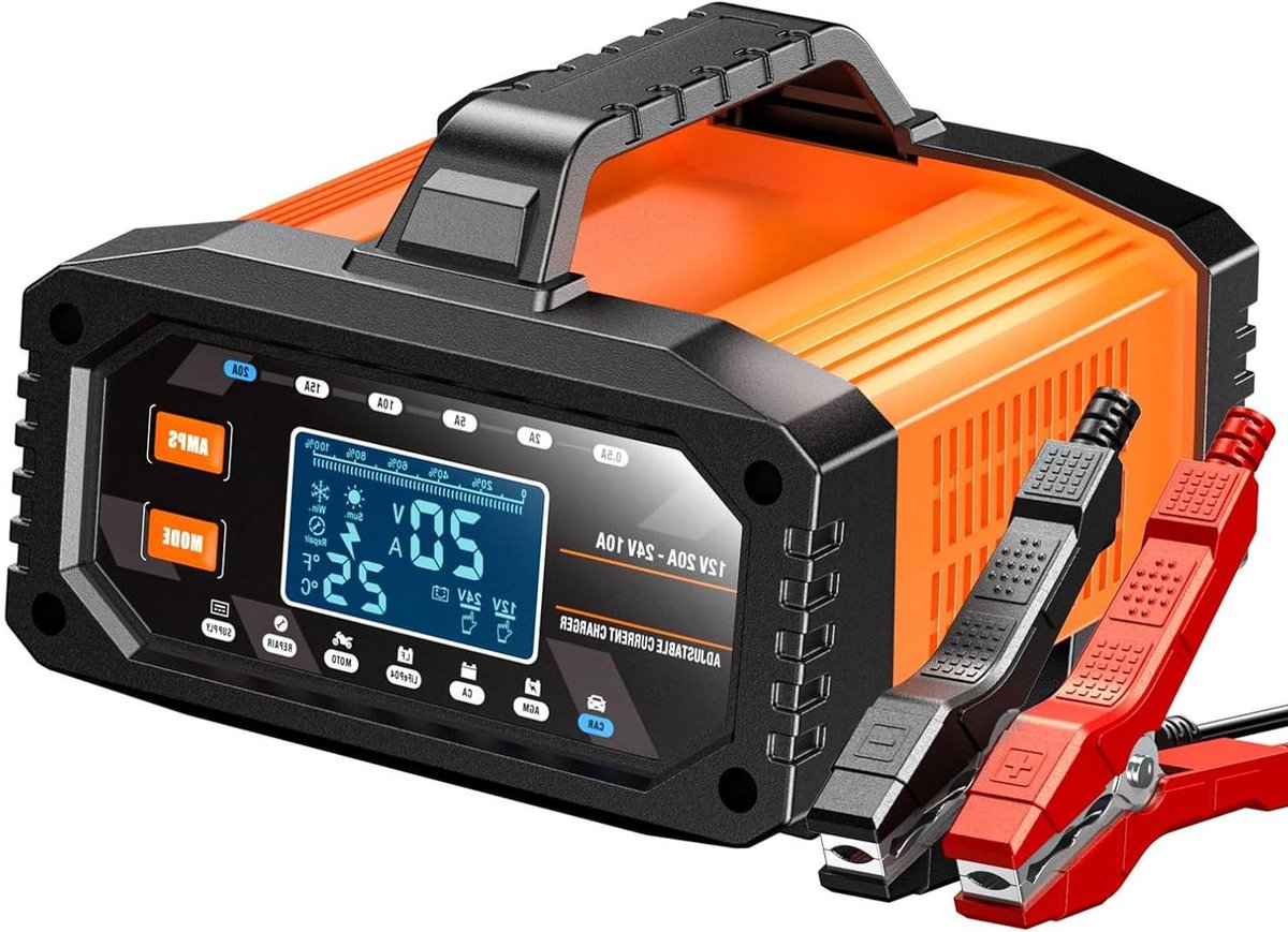 Acculader - Druppellader Batterijonderhouder - Voertuigen Opladen - Pulsreparatiemodus - 12V 20A 24V 10A - Zwart