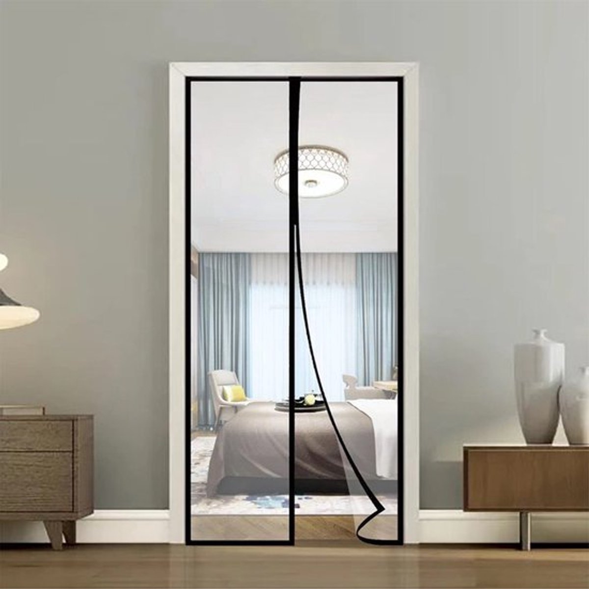 Magnetisch Anti-muggenhor Zomer Serie - Deurhor - Breed Klittenband - Duurzaam Glasvezel - Rookbestendig-100x220cm- Zwart