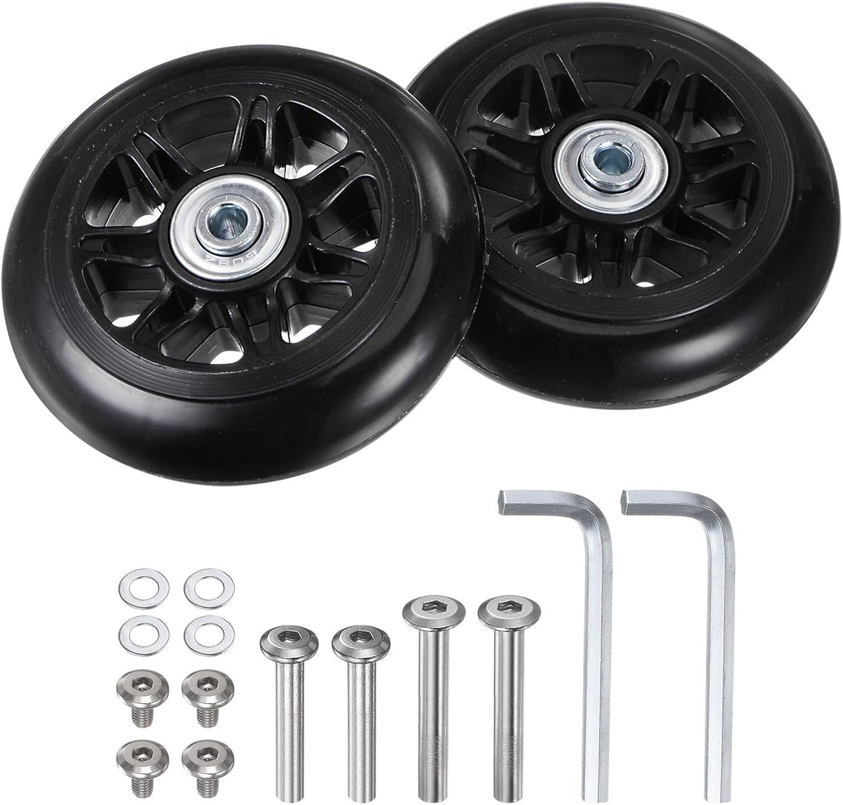 SnelShoppen - Vervangende Kofferwielen 60mm x 24mm - Reparatiekit voor Trolley Bags, Inline Skates en Caster Boards - 2 PU Lagers met Ringen - M5 x 0.