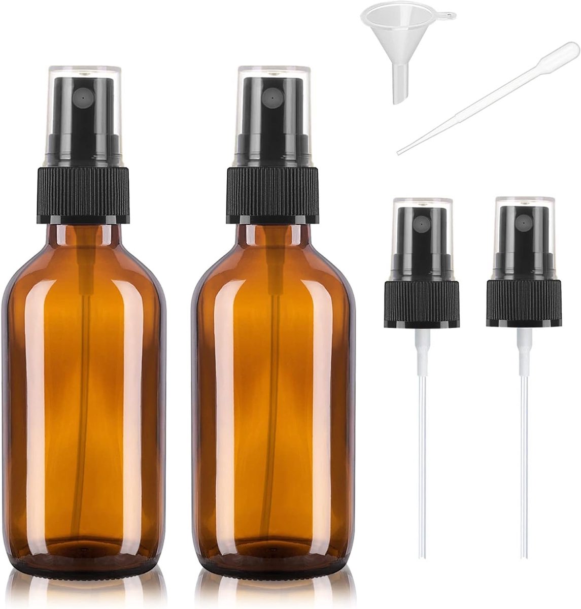 SnelShoppen - Pack van 2x 60ml Lege Amber Glazen Sprayflessen, Glazen Sprayfles voor Reizen, Herbruikbare Sprayfles voor Essentiële Olie, Haar, Parfum