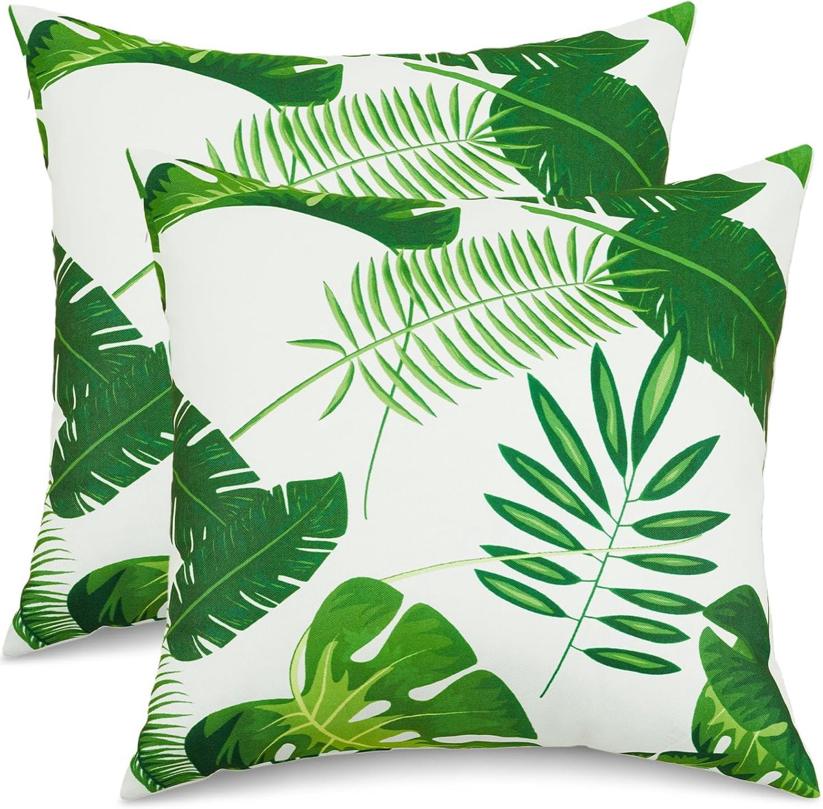 SnelShoppen - Set van 2 Groene Palmblad Kussenhoezen 45x45cm Waterafstotend Decoratieve Kussens voor Tuin, Balkon, Sofa en Interieur