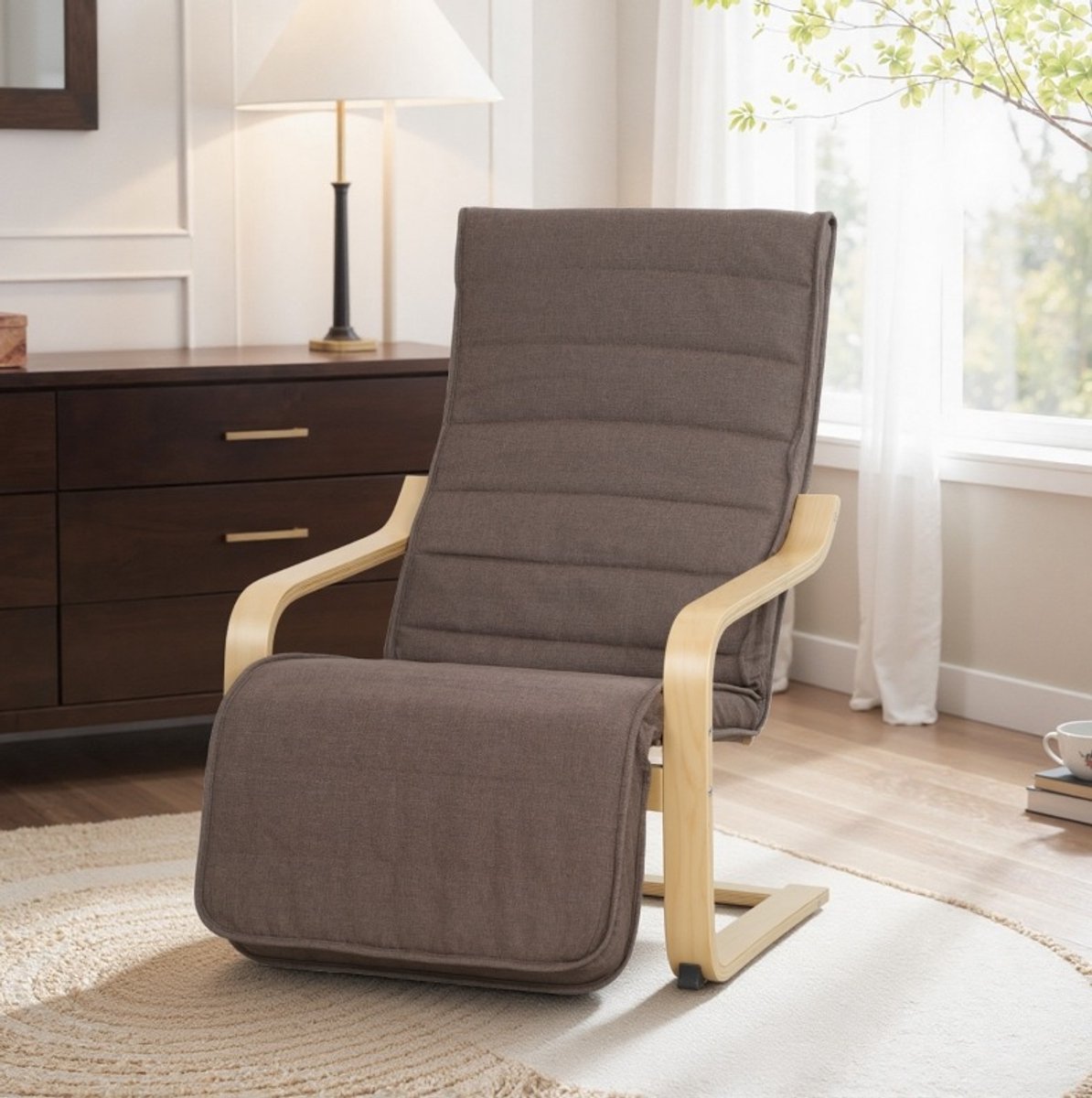 COVREO Relaxfauteuil 66,5x94x100 cm bruin, houten frame verstelbare voetensteun