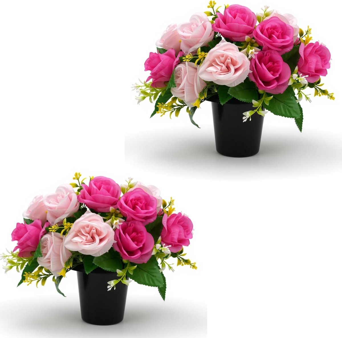Kunstbloemen voor grafpotten - Set van 2 - Roze en paars - Natuurlijk ogende decoratie voor begraafplaats - m-winkel