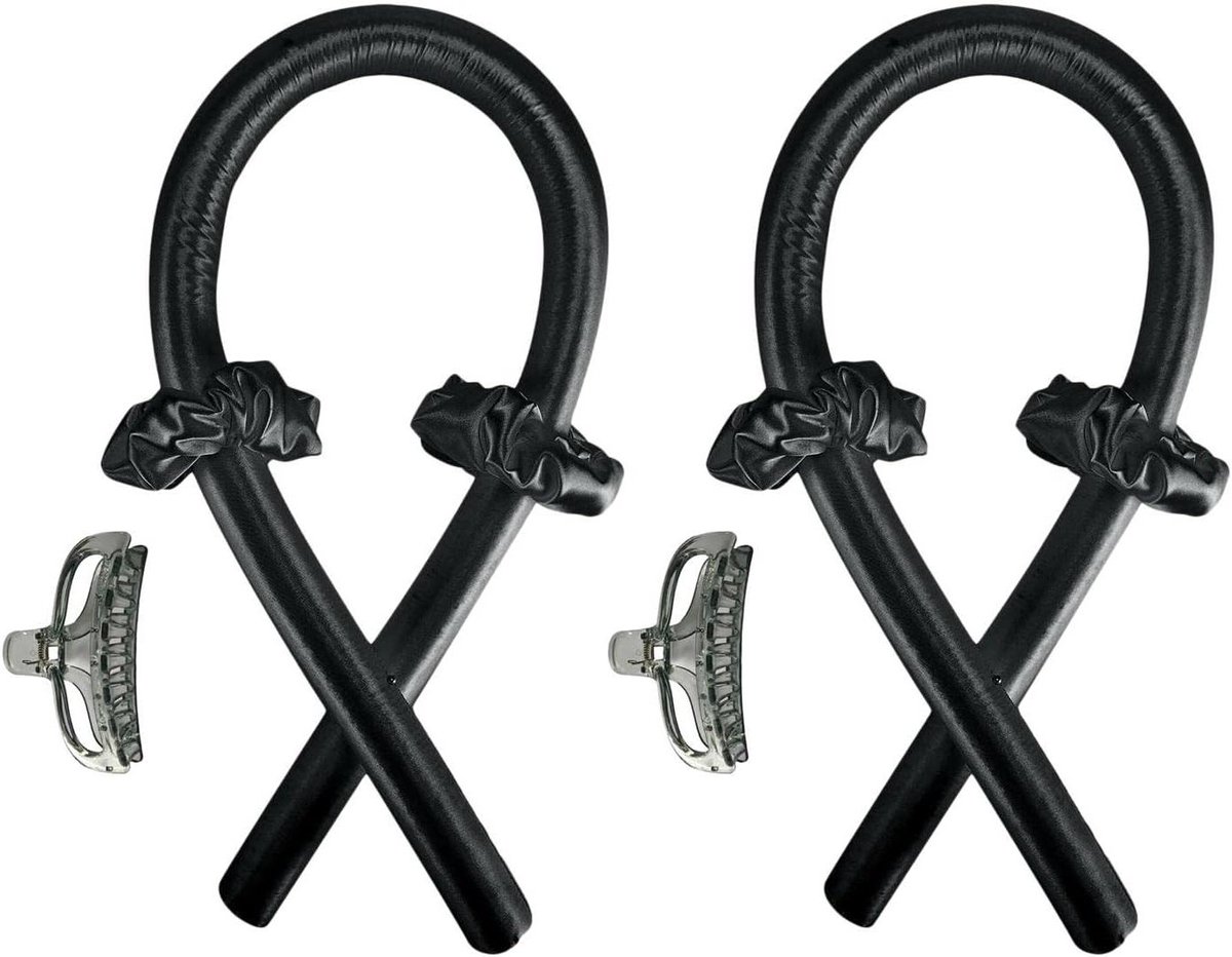 Hittevrije Krulband Set - Haarrollers Krultang - Natuurlijke Krullen Maken - Zonder Hitte Beschadiging - 2 stuks - Zwart