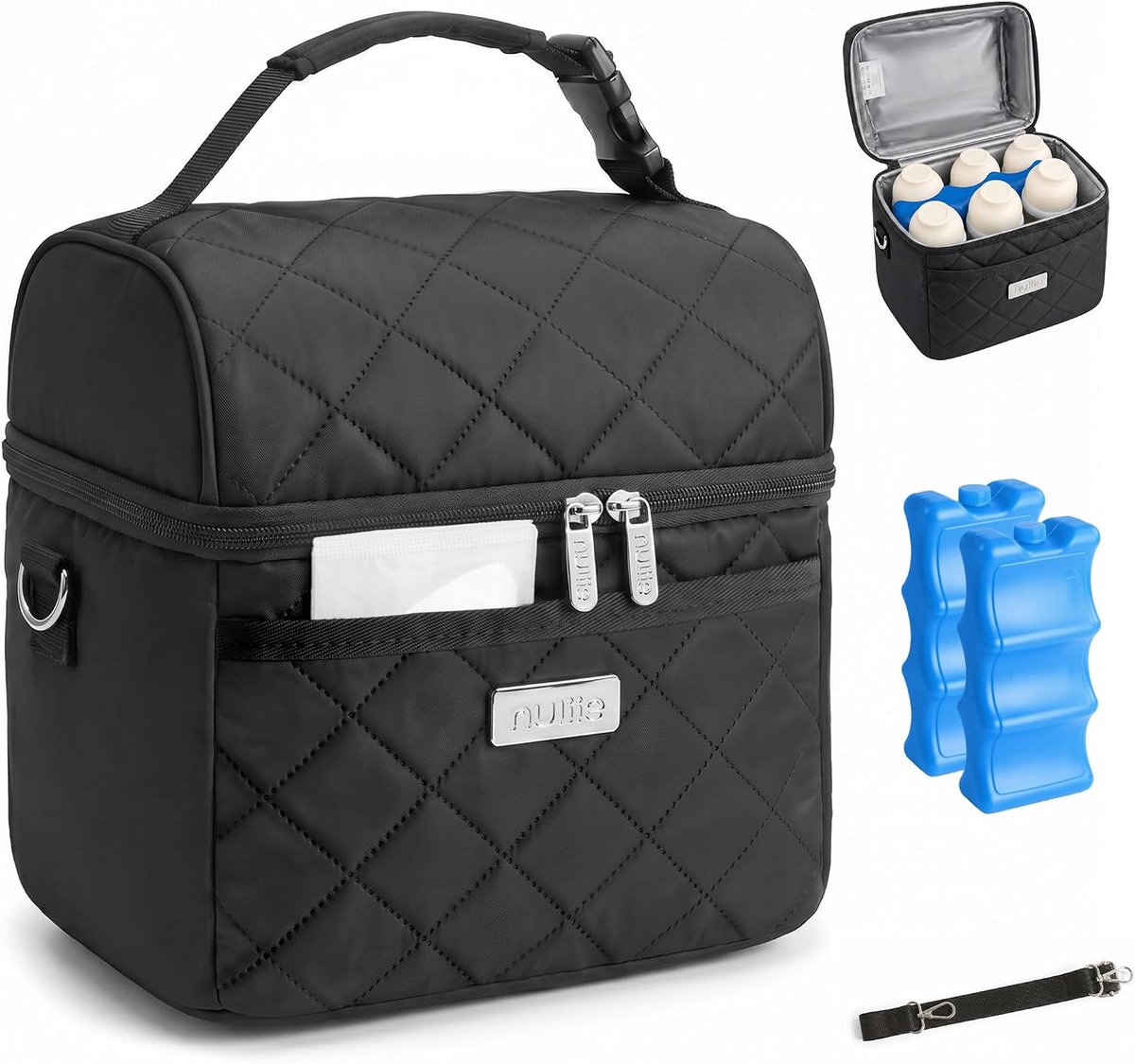 SnelShoppen - Borstvoeding Koeltas met Koelblok voor 6 Flessen, Zwart, Ideaal voor Baby's, Handig voor Thuis en Onderweg