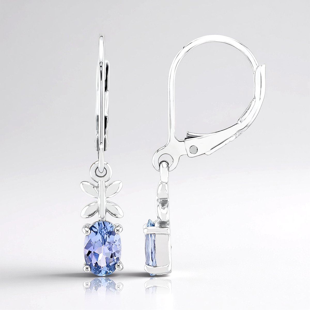 Cavill - 925 Sterlingzilver Oorbellen - Onverhitte Lila Tanzaniet Ovaal 0,765 ct - Elegante Fleur de Lis Sieraden voor Dames