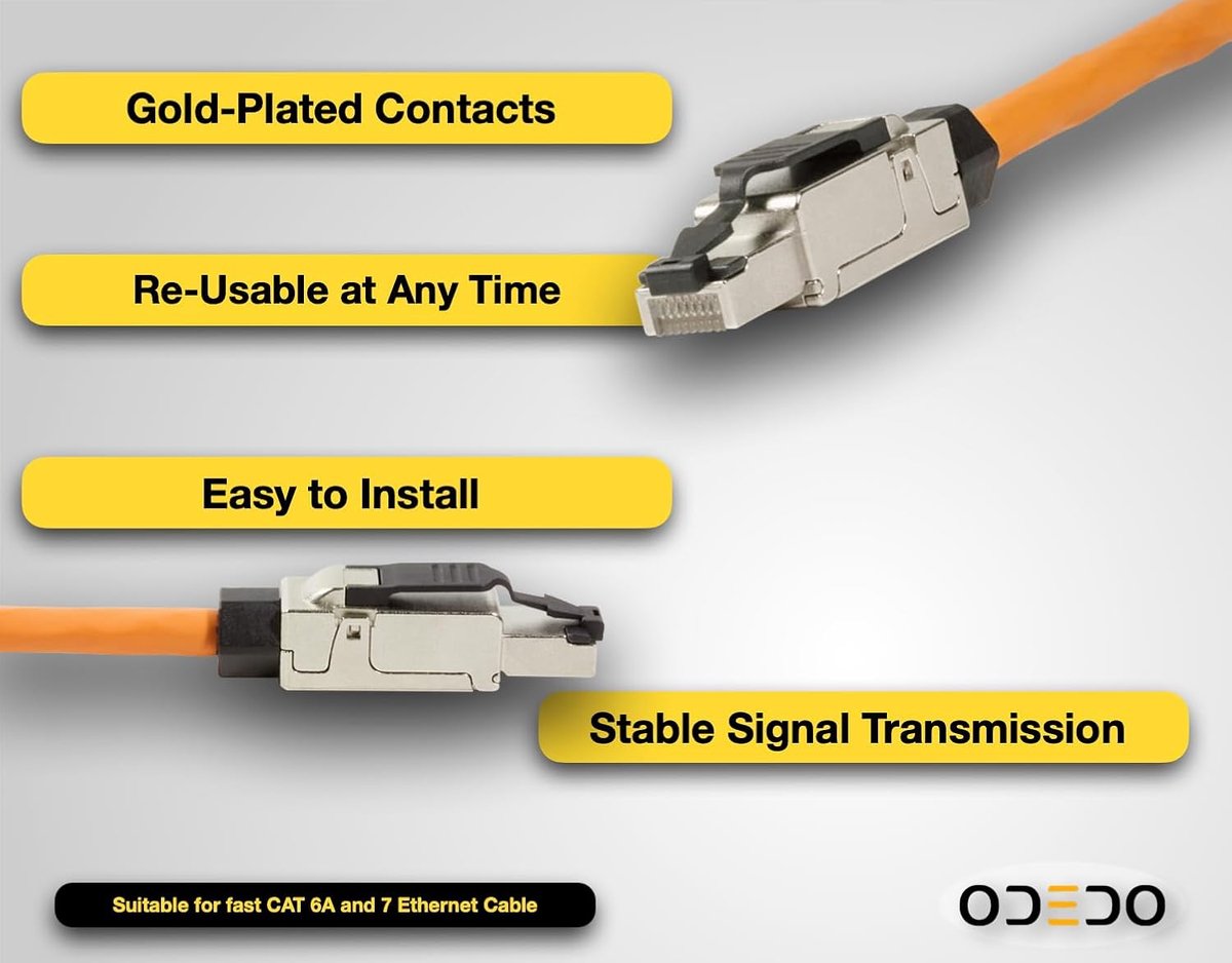 Cat 6A netwerkstekker veldconfectioneerbaar Cat7 afgeschermd 10 gigabit montage zonder gereedschap met trekontlasting, krimpstekker Field Terminable Plug 8 Stück