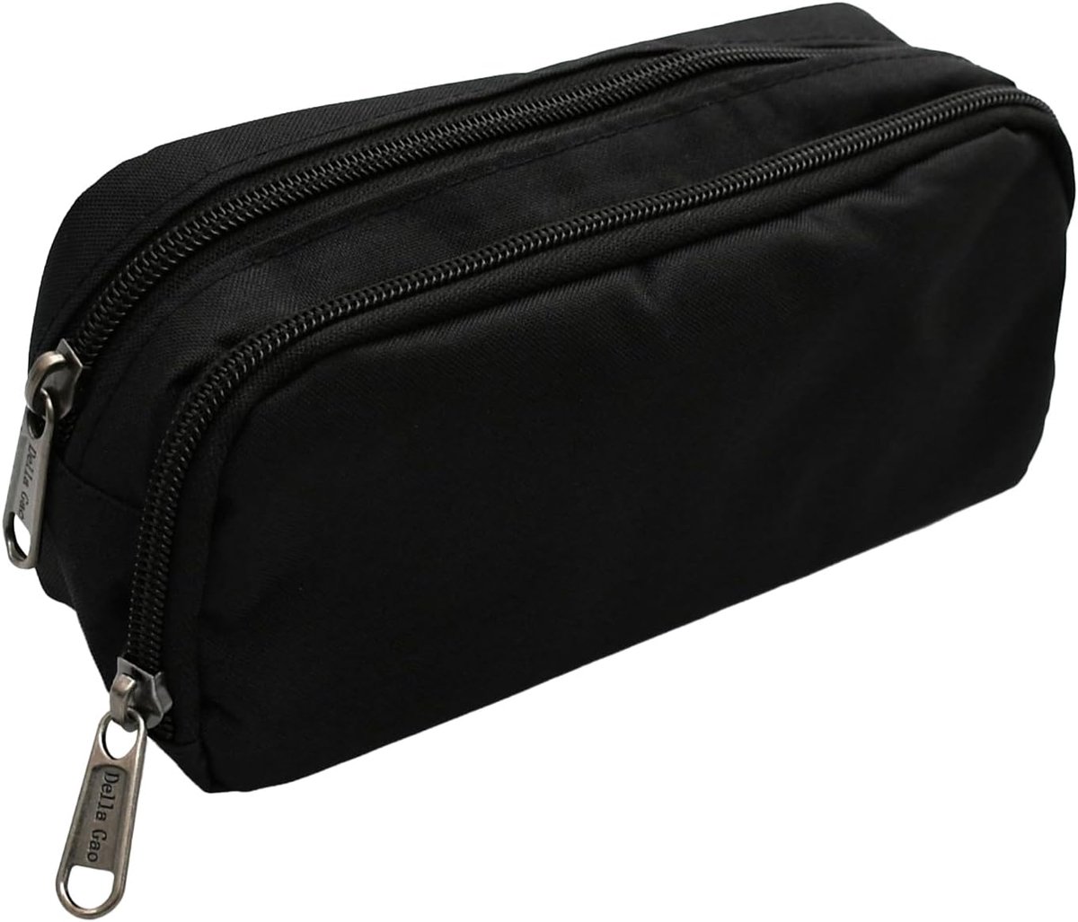SnelShoppen - Grote Capaciteit Pennenhouder, Dubbele Laag Pennentas, Cosmetica Tas, School Kantoor Stationery Etui voor Jongens en Meisjes, Zwart, Kle