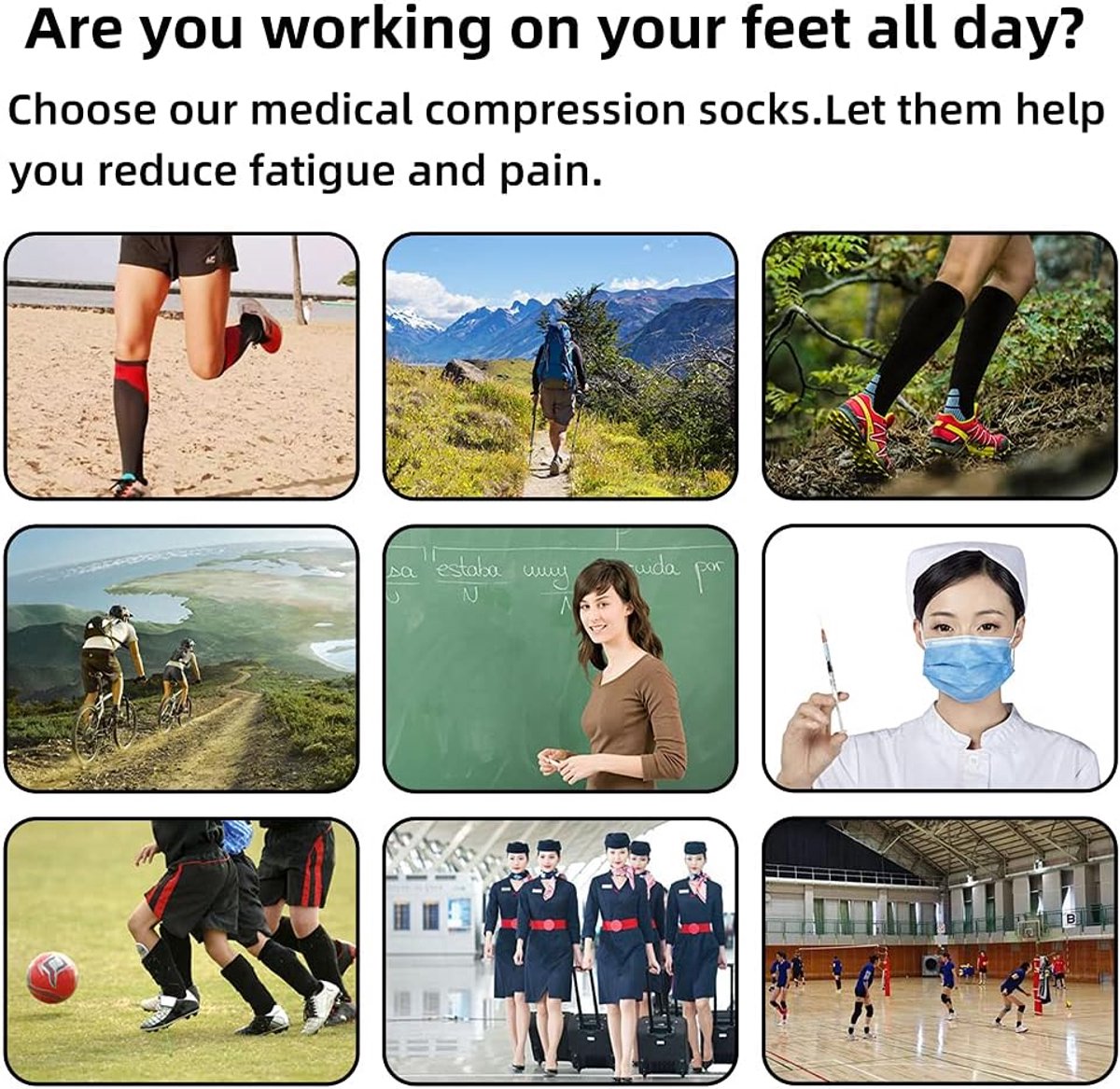Compressiesokken voor dames en heren, 7 paar medische compressiekousen 15-20 mmHg ondersteunende sokken voor atletiek, spataderen, hardlopen, fietsen, wandelen, vliegen, reizen