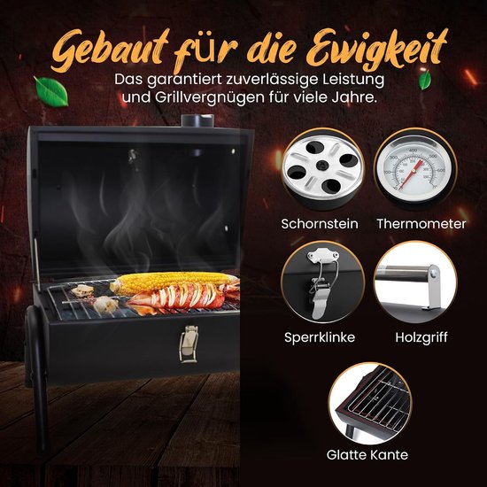 SnelShoppen - Compacte Houtskool Barbecue, Smoker, Draagbare en Vouwbare Cilindrische Barbecue voor Camping, RVS Handvat, Thermometer, Barbecue Rooste van snelshoppen — afbeelding 3
