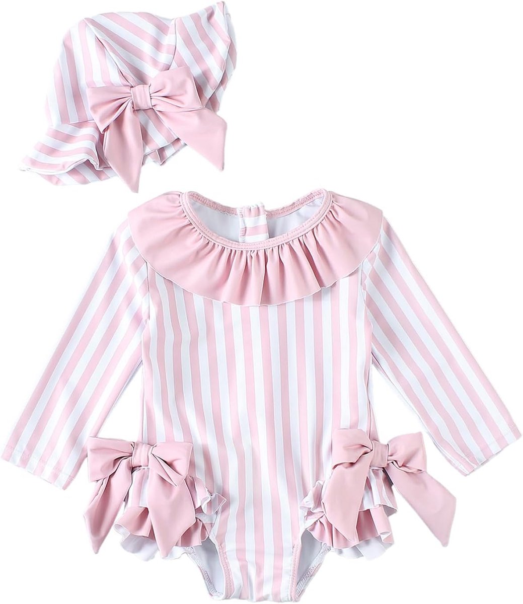 Babybadpak voor meisjes, met zonnehoed, lange mouwen, uv-bescherming