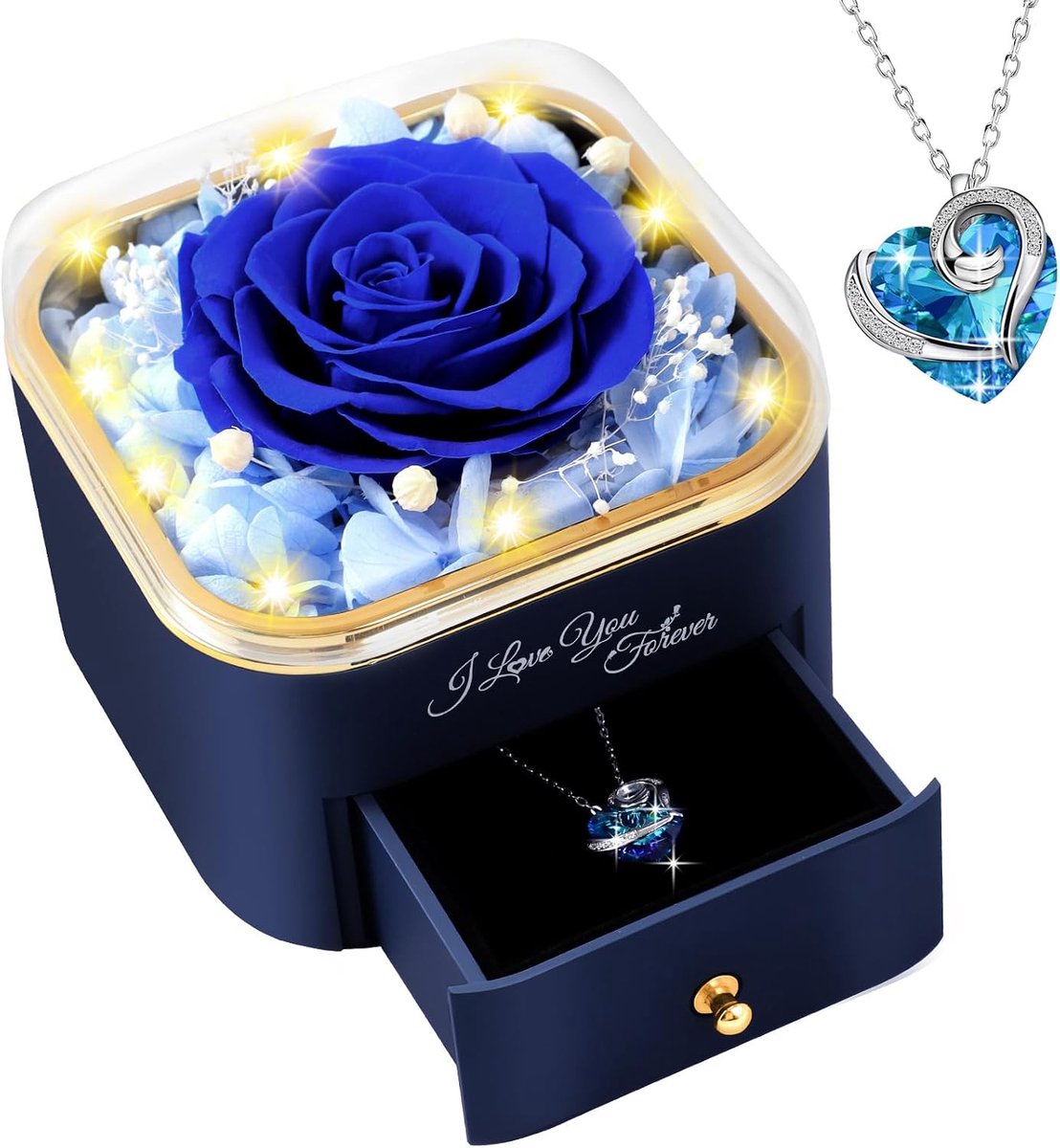 rozencadeaus voor vrouwen, perfect voor mama, vriendin, echtgenote en meer, oneindige rozenbox, ideaal voor verjaardag, jubileum, Kerstmis, Moederdag (blauw)