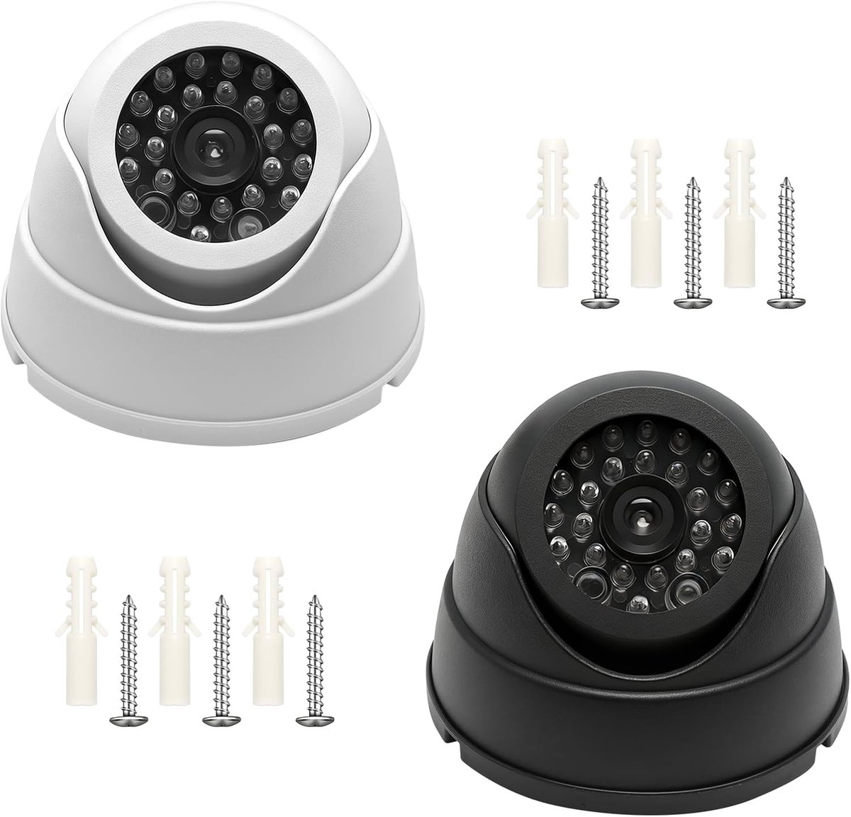 2 Stuks Camera Dummy Videobewaking voor Binnenruimtes - Dome Bewakingscamera met LED-knipperlicht, Fake Camera - Realistische Beveiligingscamera voor Afschrikking op Kantoor, Magazijn, Winkel